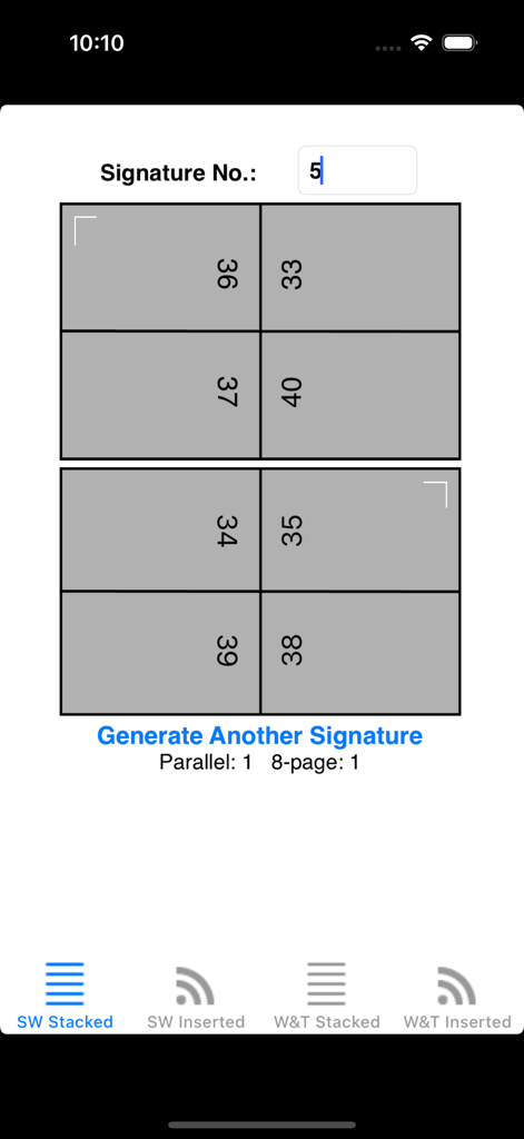 Technical diagram showing a 4-up page imposition layout for print prepress signature number five.