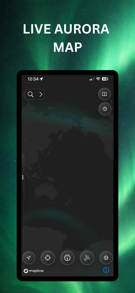 Auroras Forecast - A live aurora map showing global visibility and tracking on a dark mobile interface.