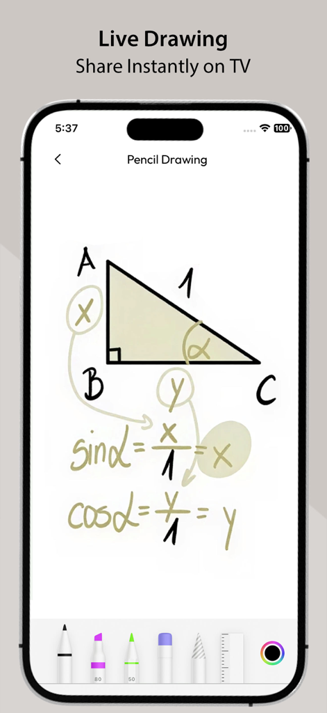 Screen Mirroring • Cast to TV - Desenho de quadro branco ao vivo no iPhone compartilhado instantaneamente em uma tela de TV.