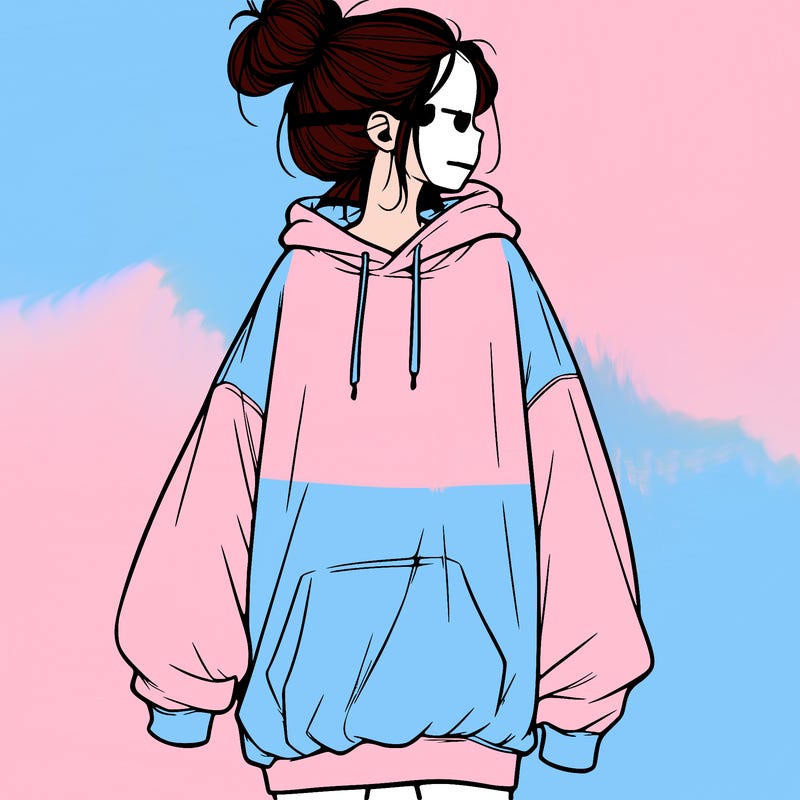 realistic girl with a oversized sweatshirt on and a bun