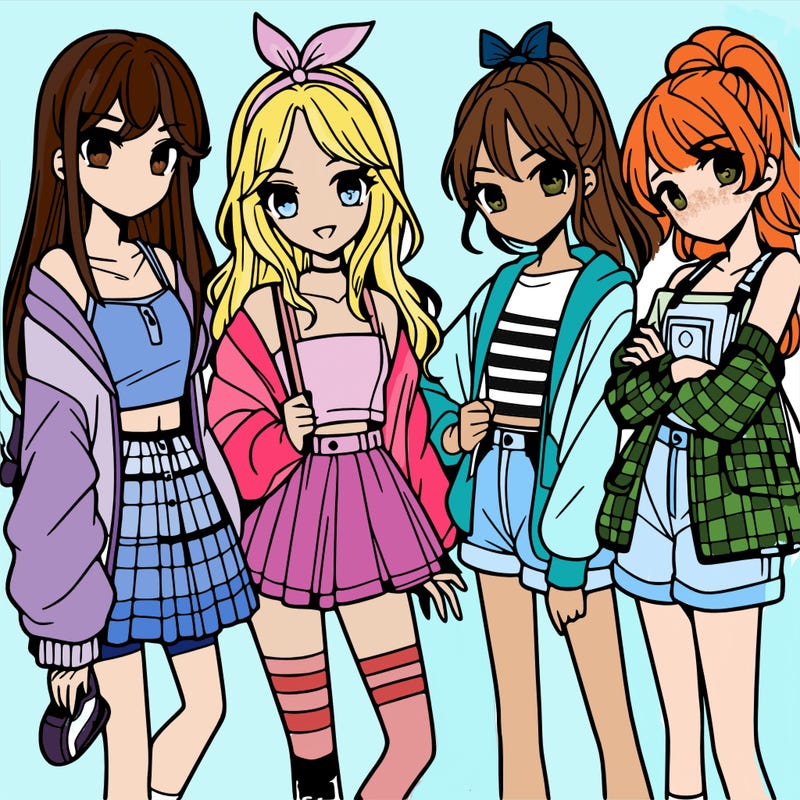 teen manga girls group of 4