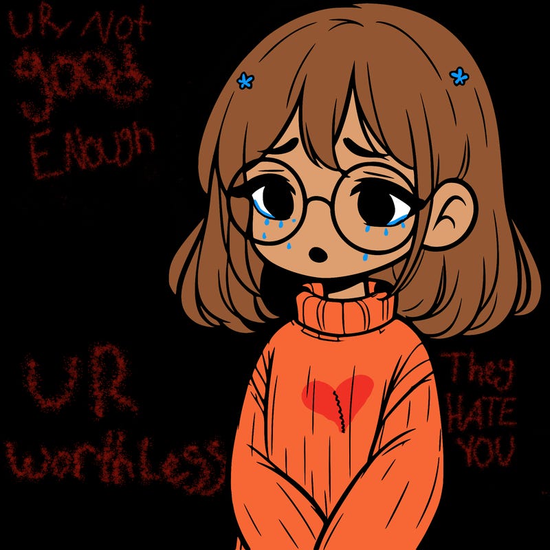 sad girl with glasses in a sweater