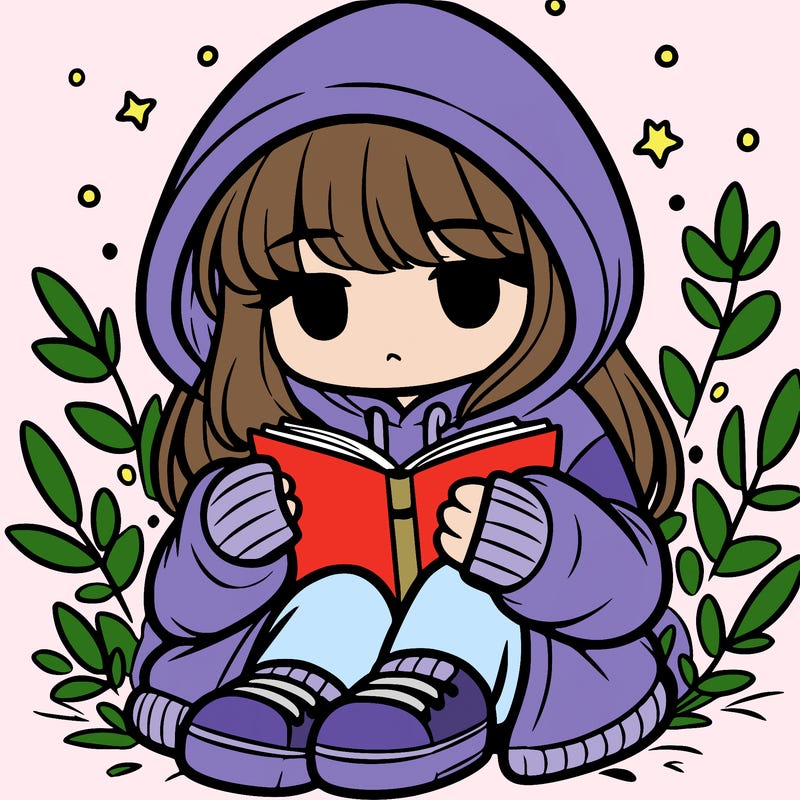 girl in oversized hoodie reading a book