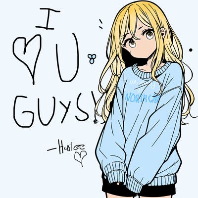 manga teen girl  in a sweater and baggy pants