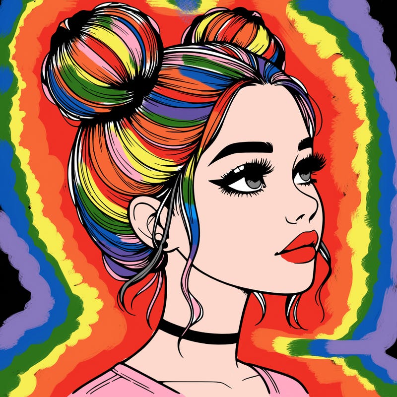 realistic girl with buns on the top of her head