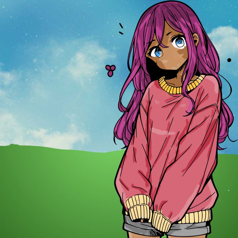 manga teen girl  in a sweater and baggy pants