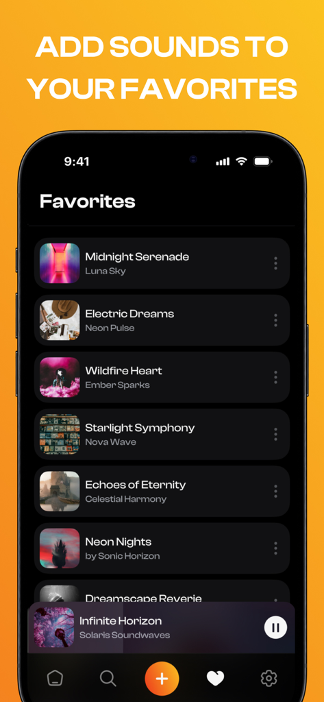 Bass Booster & Sound Equalizer - Smartphone screen showing a list of favorite songs in the Bass Booster and Sound Equalizer app