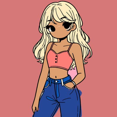 a girl wearing a crop top and jeans