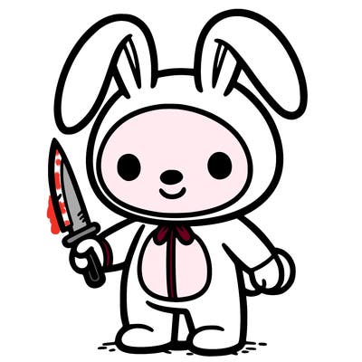 bunny suit holding knife