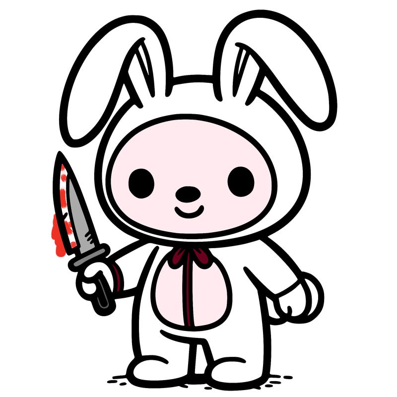 bunny suit holding knife