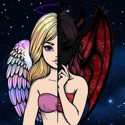 realistic angel half demon