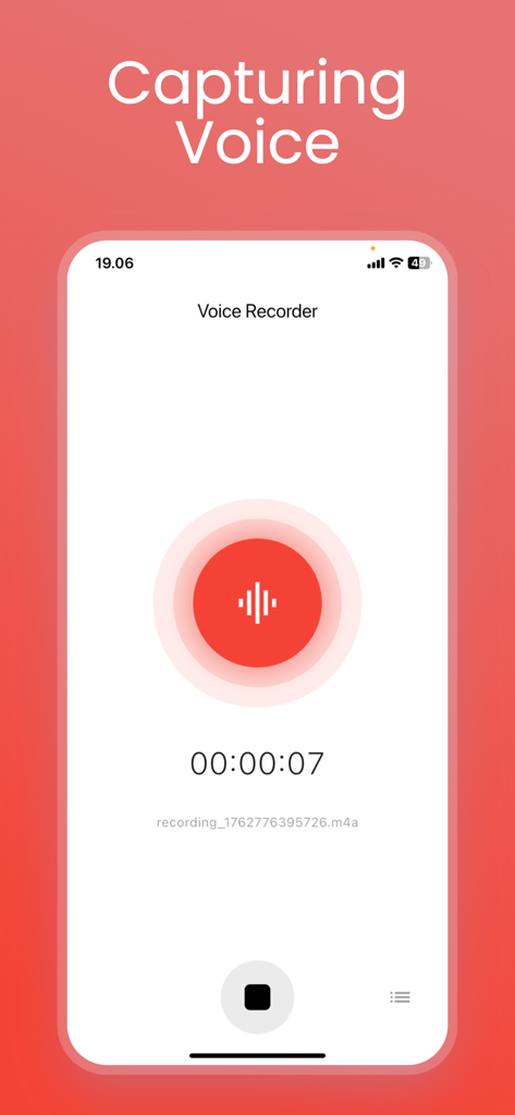 Voice Reverser & Recorder - Pantalla del smartphone de la aplicación Voice Reverser and Recorder capturando audio