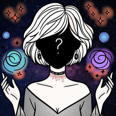 a woman with magic around her and short hair