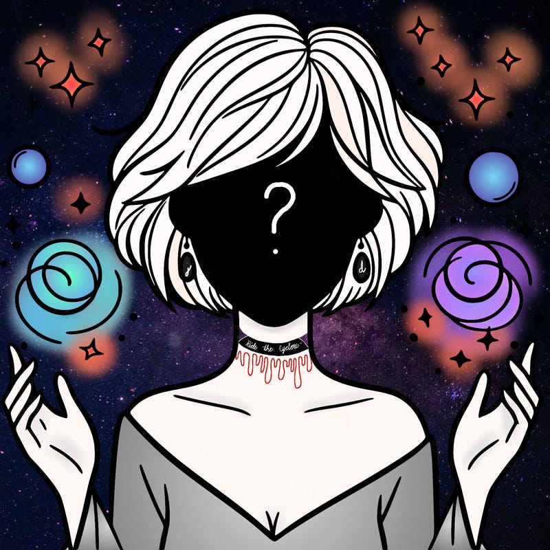 a woman with magic around her and short hair