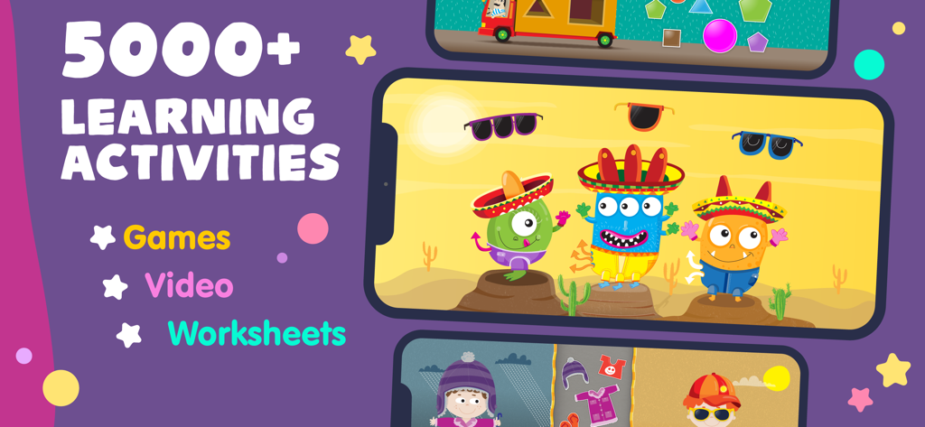 Kids Academy Learning Games - Kids Academy Lern-App mit über 5000 Lernaktivitäten, einschließlich Spielen, Videos und Arbeitsblättern.