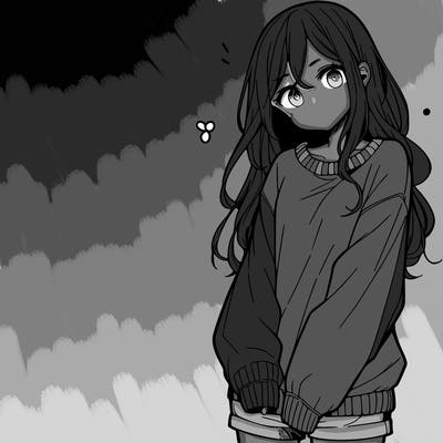manga teen girl  in a sweater and baggy pants