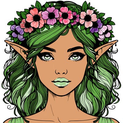realistic female elf with flower crown