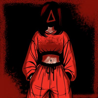 realistic girl faceless with baggy pants and a crop top