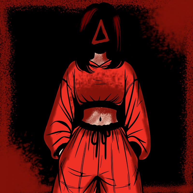 realistic girl faceless with baggy pants and a crop top