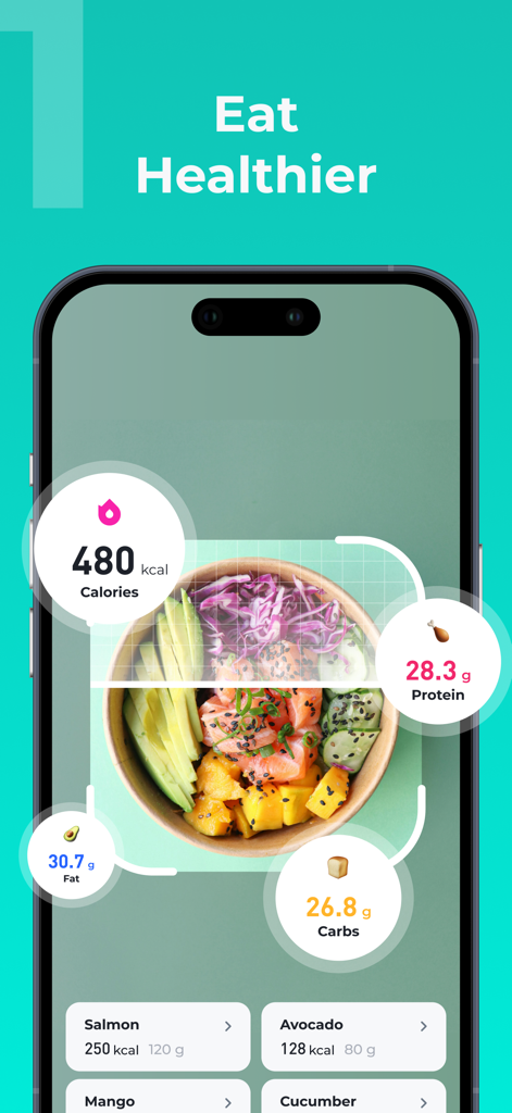 Hea! - Health Companion - Hea Health app AI food logger interface scanning a meal for calorie and nutrition tracking