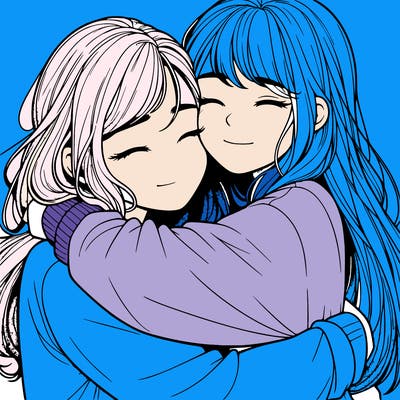 realistic two girls hugging