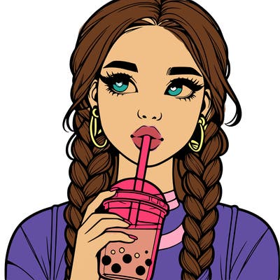 realistic girl with braided hair drinking boba