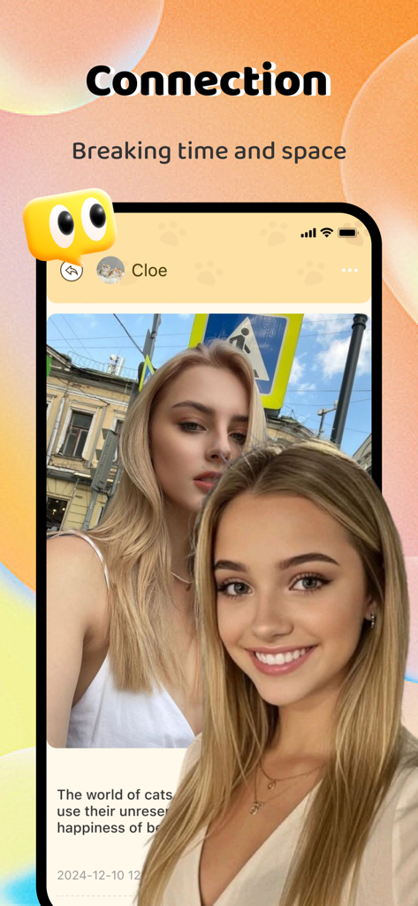 A user profile view in the Furry Chat and Match app showing the text Connection Breaking time and space.