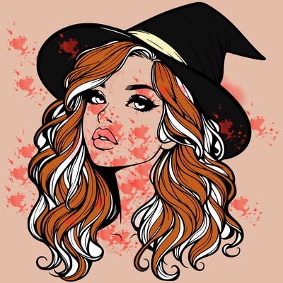 realistic witch girl with wavy hair and lips