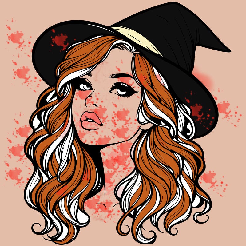 realistic witch girl with wavy hair and lips