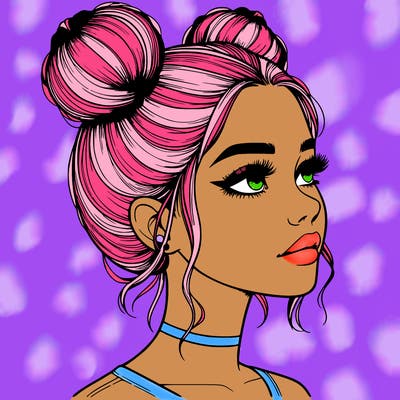 realistic girl with buns on the top of her head