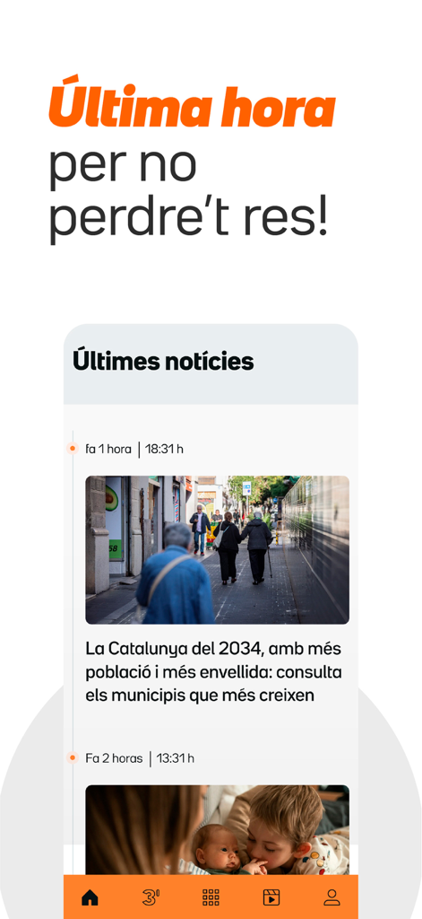 3CatInfo - Interface de l'application mobile 3CatInfo montrant un flux en temps réel des derniers titres et articles d'actualité