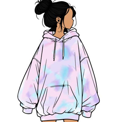 realistic girl with a oversized sweatshirt on and a bun