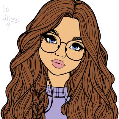 girl with long hair and freckles and glasses realistic