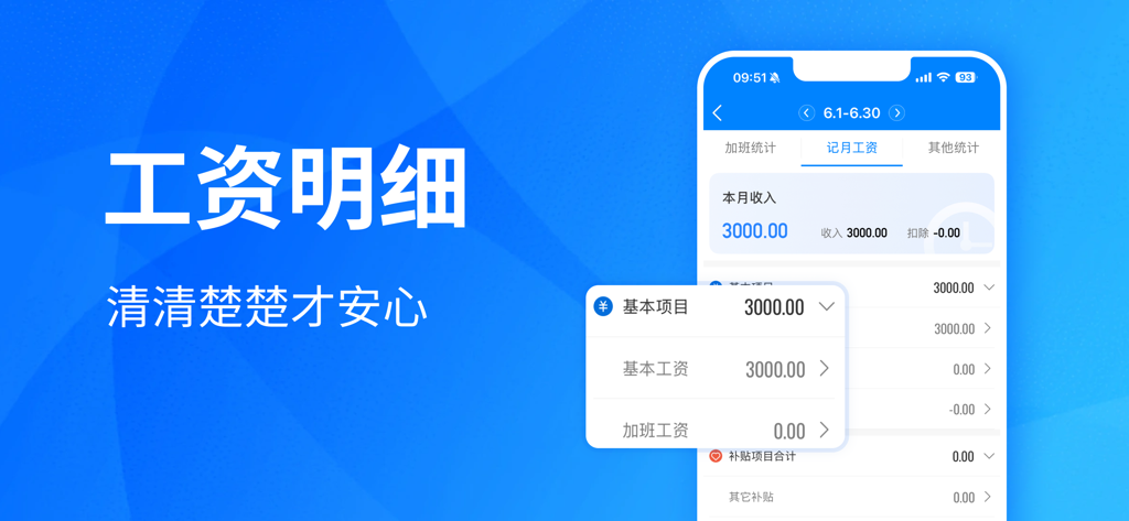 Salary details screen of the Anxin Overtime Recorder app showing monthly income and overtime pay calculations.