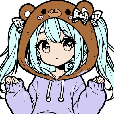cute anime girl with ponytails and a cute bear hoodie
