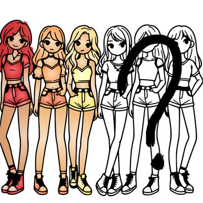 a group of girls wearing crop tops and shorts