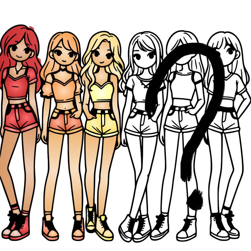 a group of girls wearing crop tops and shorts