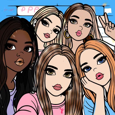 group of teen girls friends y2k up close in a selfie