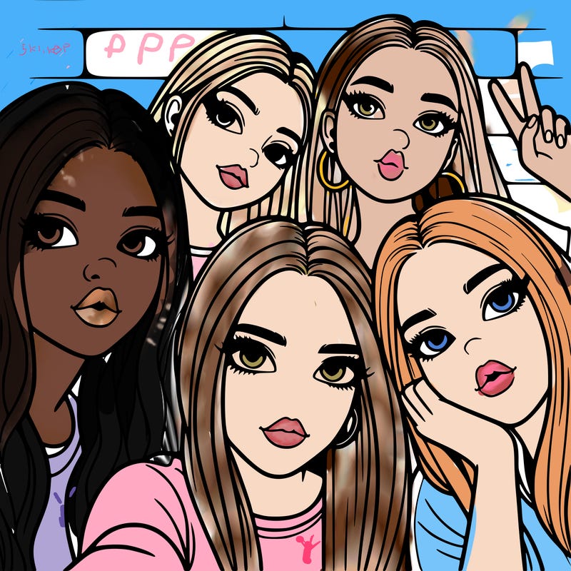 group of teen girls friends y2k up close in a selfie