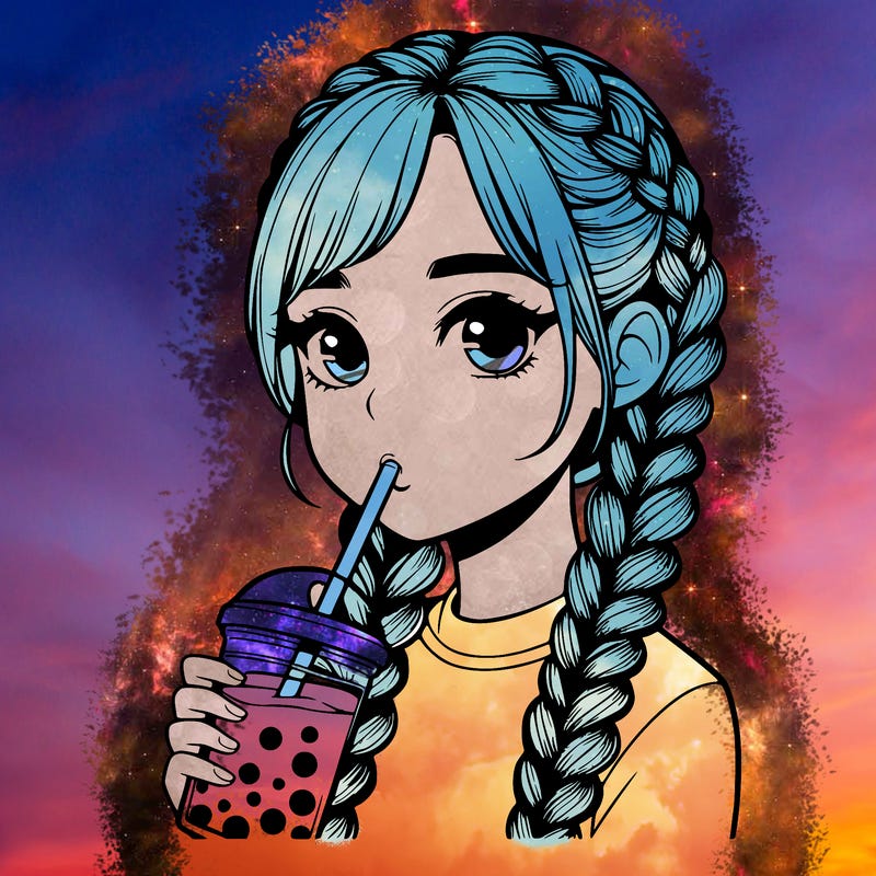 realistic girl with braided hair drinking boba