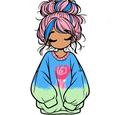 girl with baggy sweatshirt and messy bun