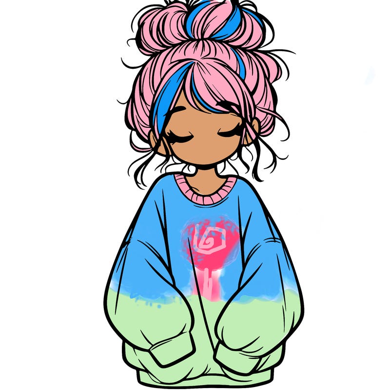 girl with baggy sweatshirt and messy bun