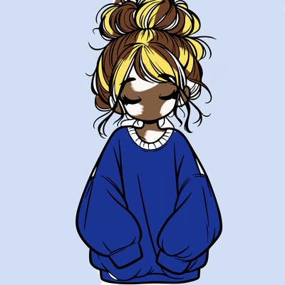 girl with baggy sweatshirt and messy bun
