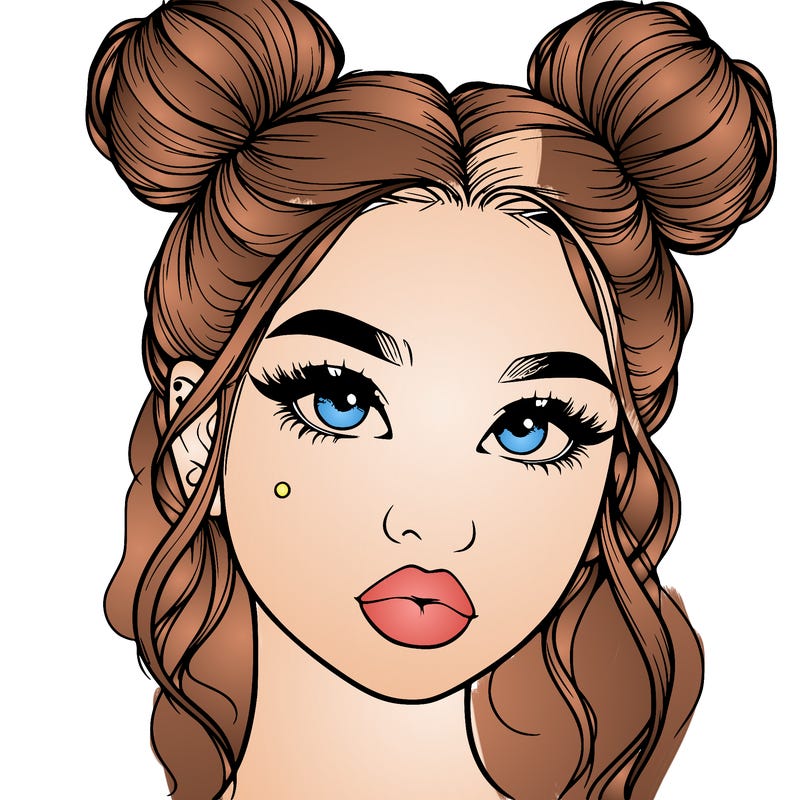 realistic girl with two buns on her hair and lips