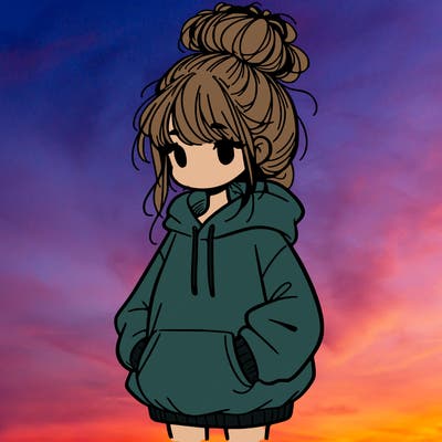 girl with baggy sweatshirt and messy bun