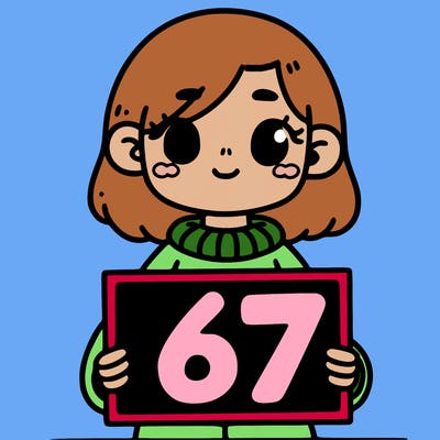 a girl holding a sign that says 67