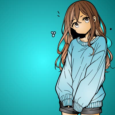 manga teen girl  in a sweater and baggy pants