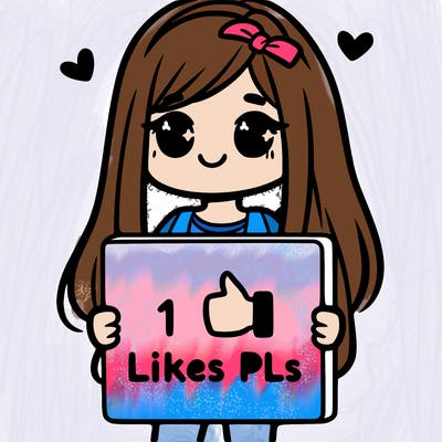 girl holding a sign saying 10 likes pls