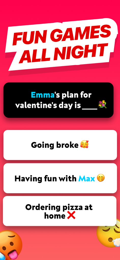 Explode 2: Get Exposed - Explode 2 party game interface showing a social trivia question for friends with multiple choice answers