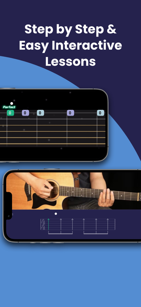 OKMusician: Guitar & Ukulele - Interactive step by step guitar lessons and gamified practice interface on OKMusician app